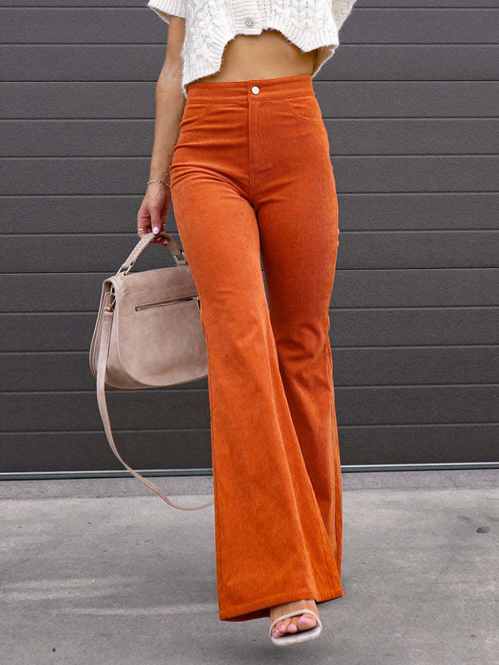 Slim Fit Micro-flared Corduroy High-waisted Pants