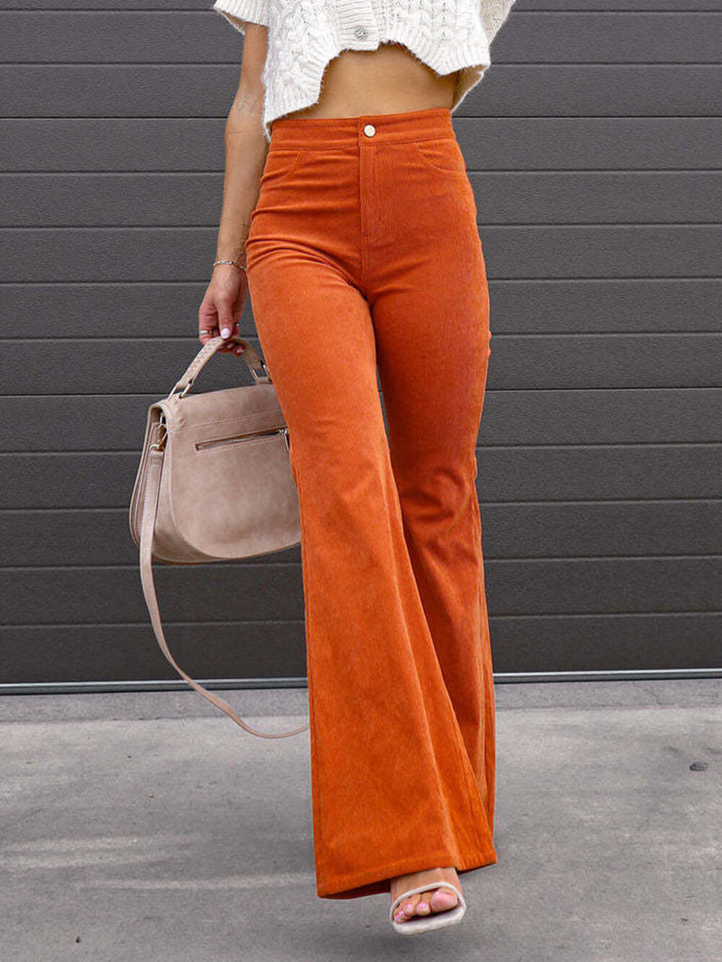 Slim Fit Micro-flared Corduroy High-waisted Pants