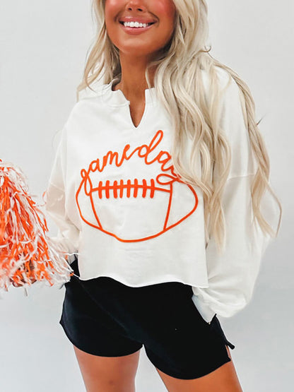 Rugby Letter Embroidered Pullover Sweatshirt