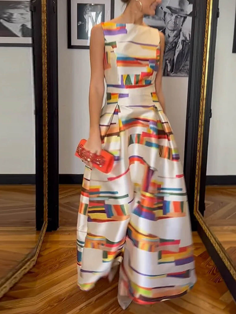Sleeveless Backless Printed Party Maxi Dress