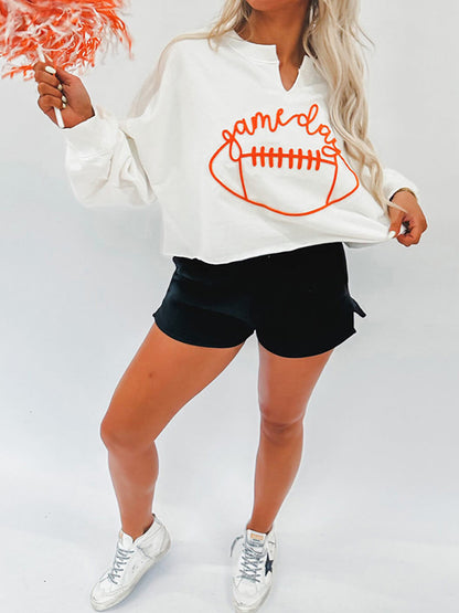 Rugby Letter Embroidered Pullover Sweatshirt