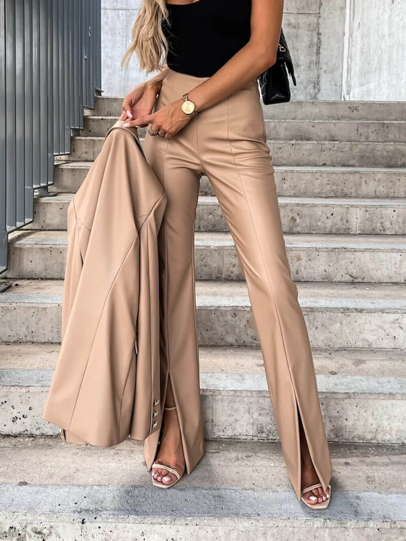 Slit Pu Leather Pants