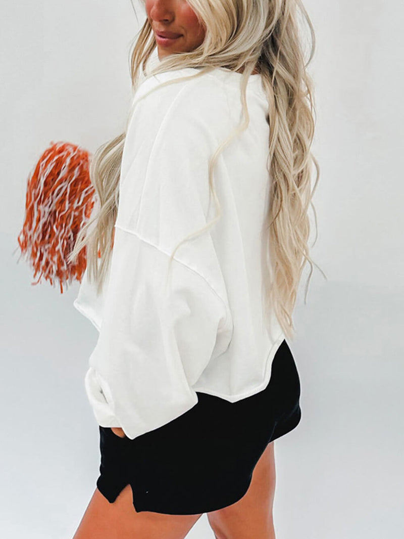 Rugby Letter Embroidered Pullover Sweatshirt