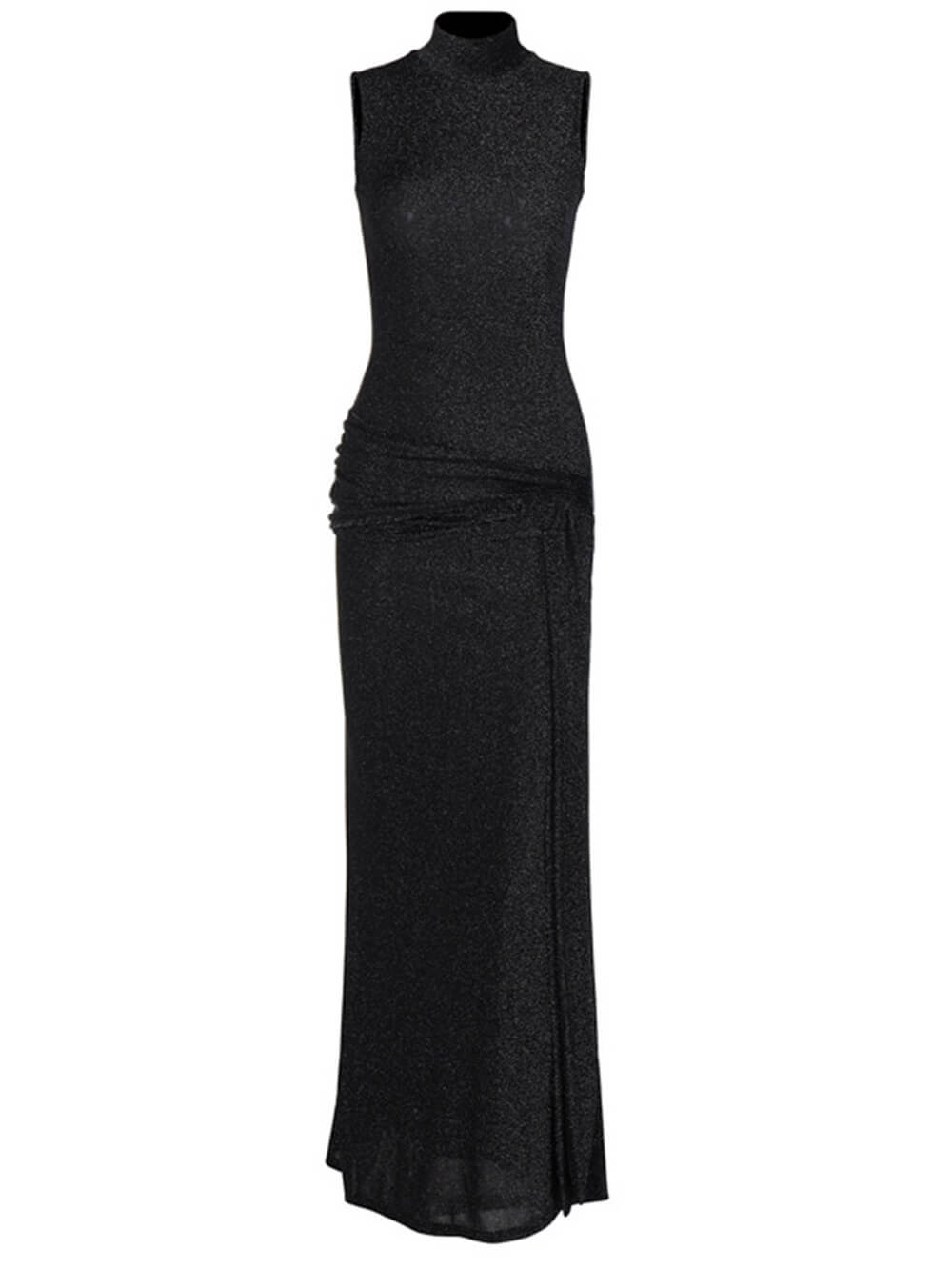 High-necked Sleeveless Long Dress With Ribbons and Bright Silk