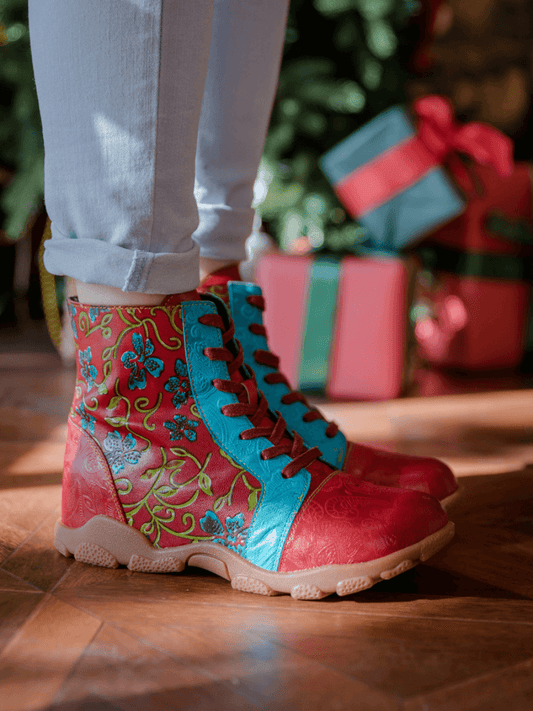 Soffia | Swirl Embossed Lace Up Leather Combat Boot