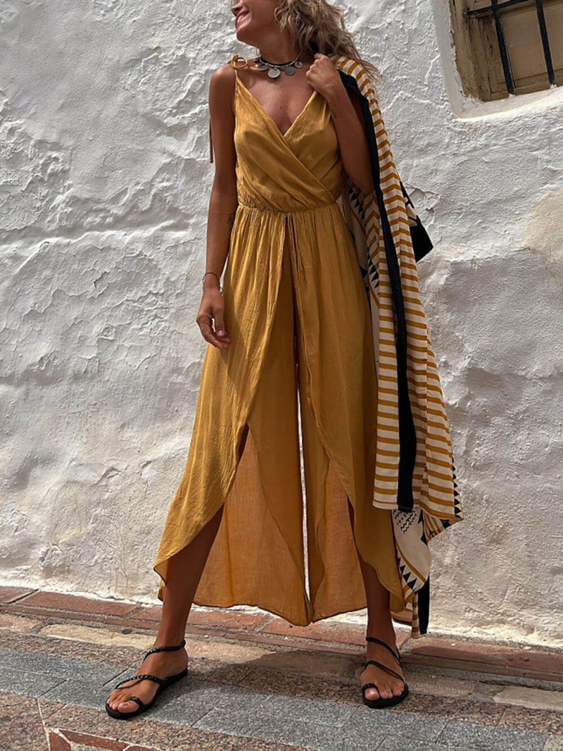 Marigold Mirage - Slit Wide Leg Jumpsuit