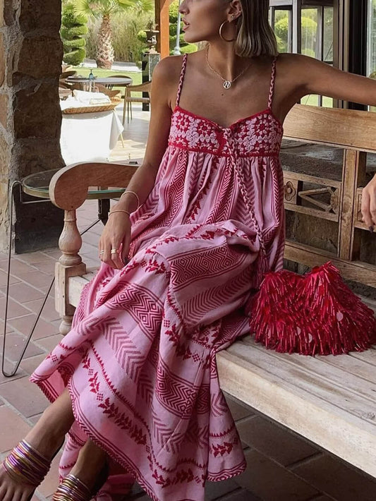 Style Crochet Patchwork Knitted Slip Maxi Dress