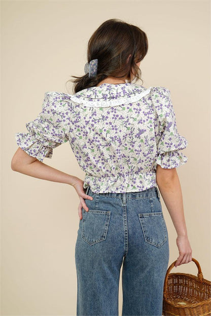 Puff Sleeve Doll Collar Blouse