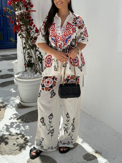 Unique and Exquisite Print Elastic Waist Pocket Wide Leg Pants