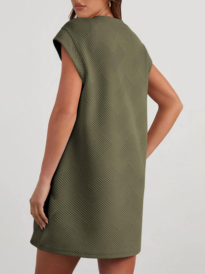 Cap Sleeve Crew Neck Loose Basic Mini Dress