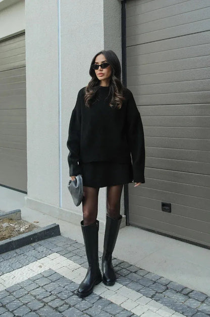Damaris - Knitted Straight Shirt Two-piece Set