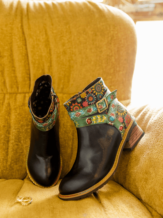 Soffia | Abstract Strap Leather Ankle Boot