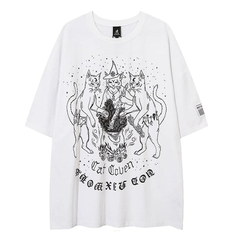 Punk Dull Sandstorm Design Cat Print Short Sleeve T-shirt