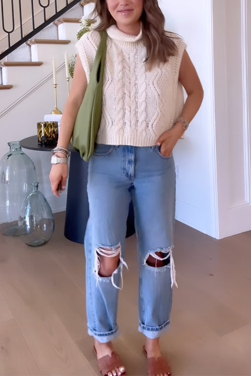 Turtleneck Cable Knit Sweater Vest