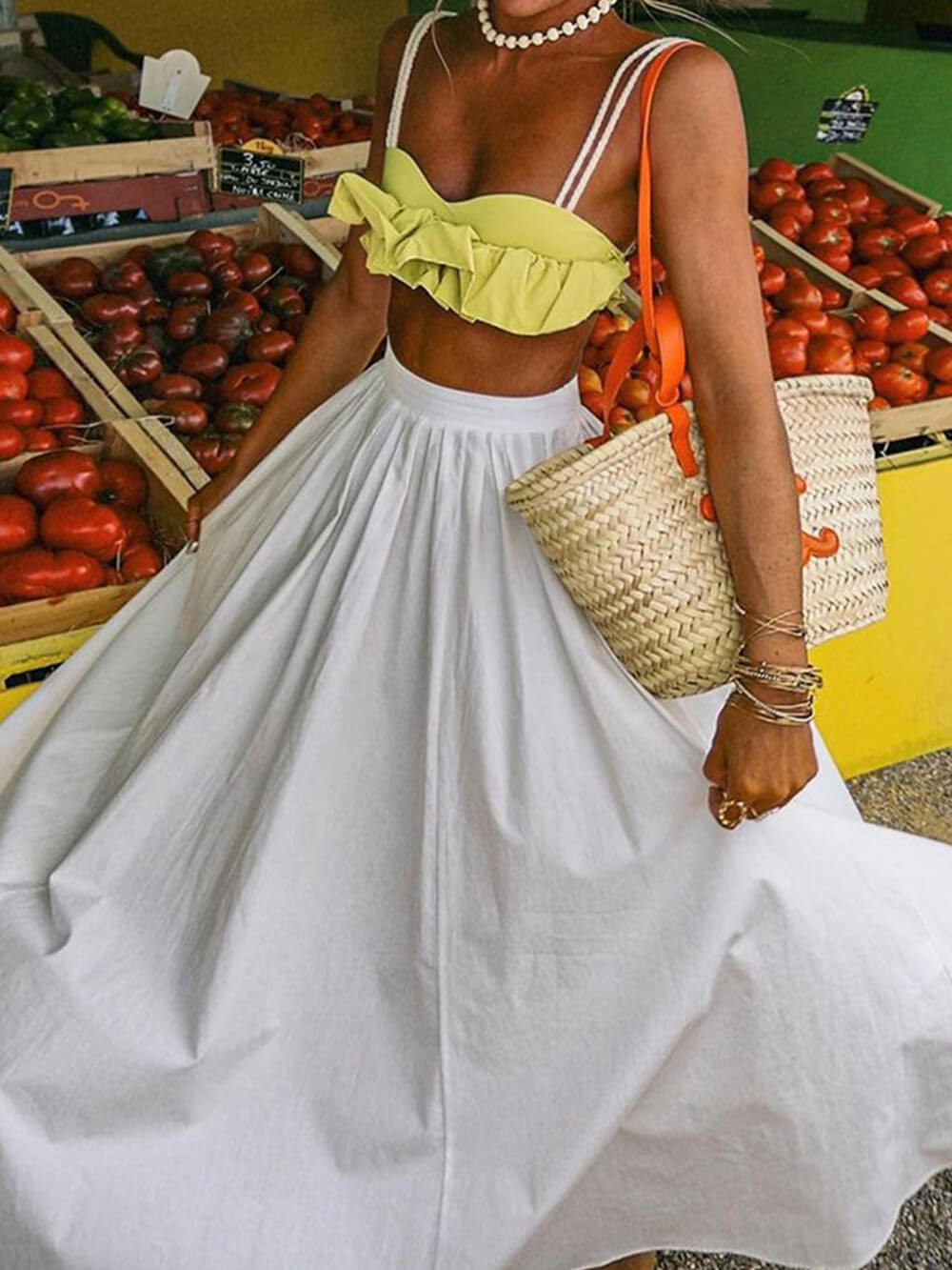 Color Midi Skirt With Wide Hem