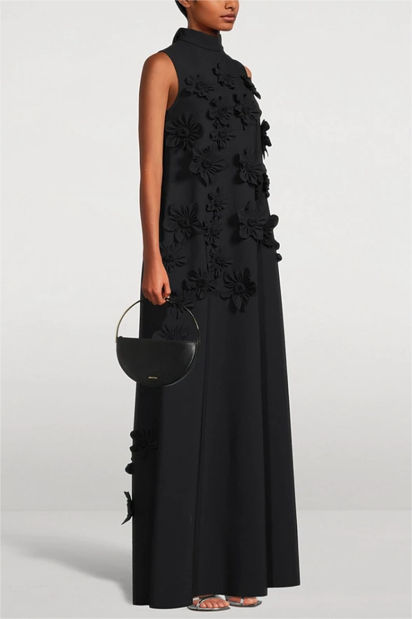 3d High Neck Sleeveless Maxi Dress Black