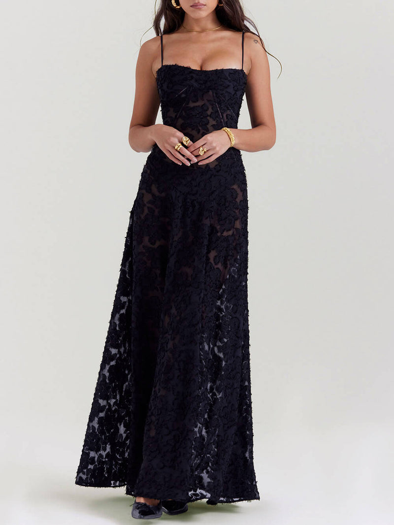 Midnight Bloom - Lace Back Maxi Dress