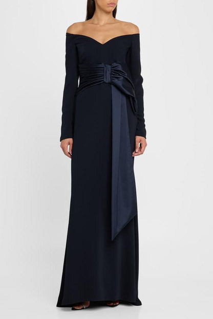 Bow Long Sleeve Off-shoulder Maxi Dress