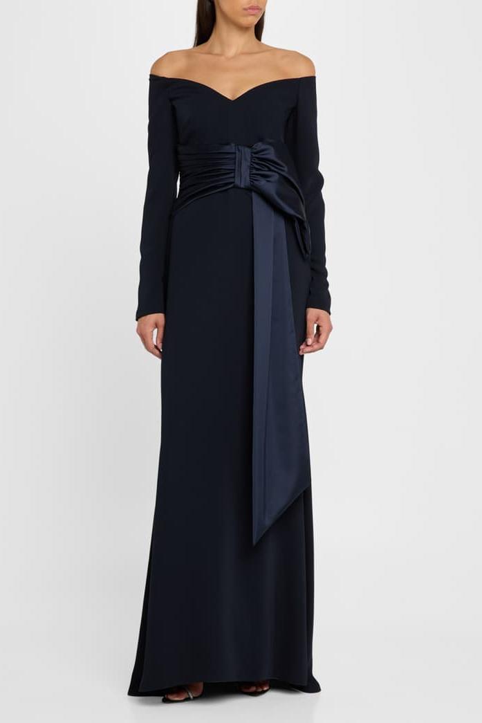Bow Long Sleeve Off-shoulder Maxi Dress