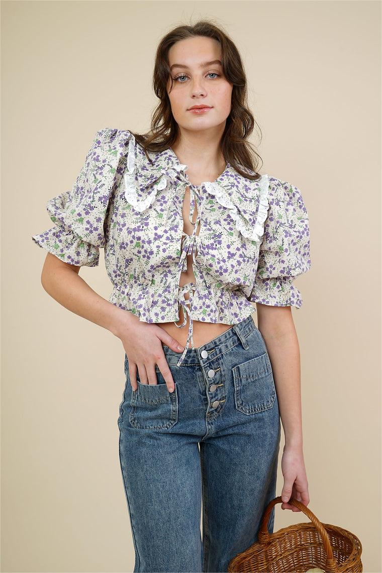 Puff Sleeve Doll Collar Blouse