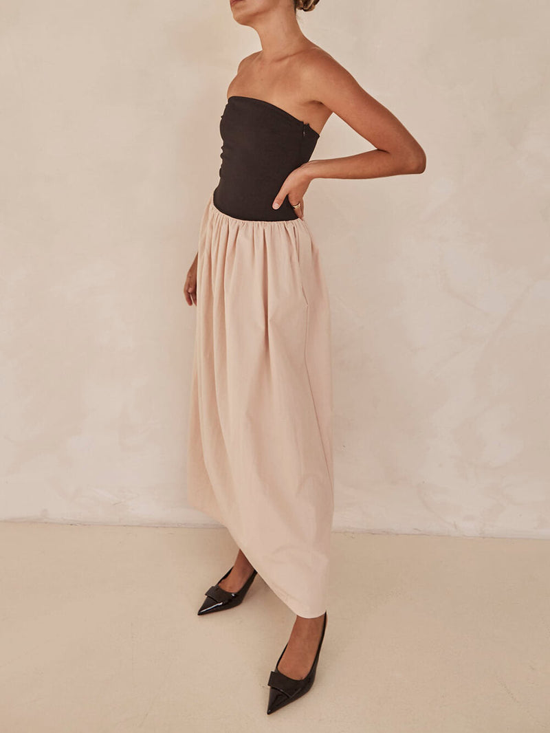 Strapless-backless Striped Maxi Dress
