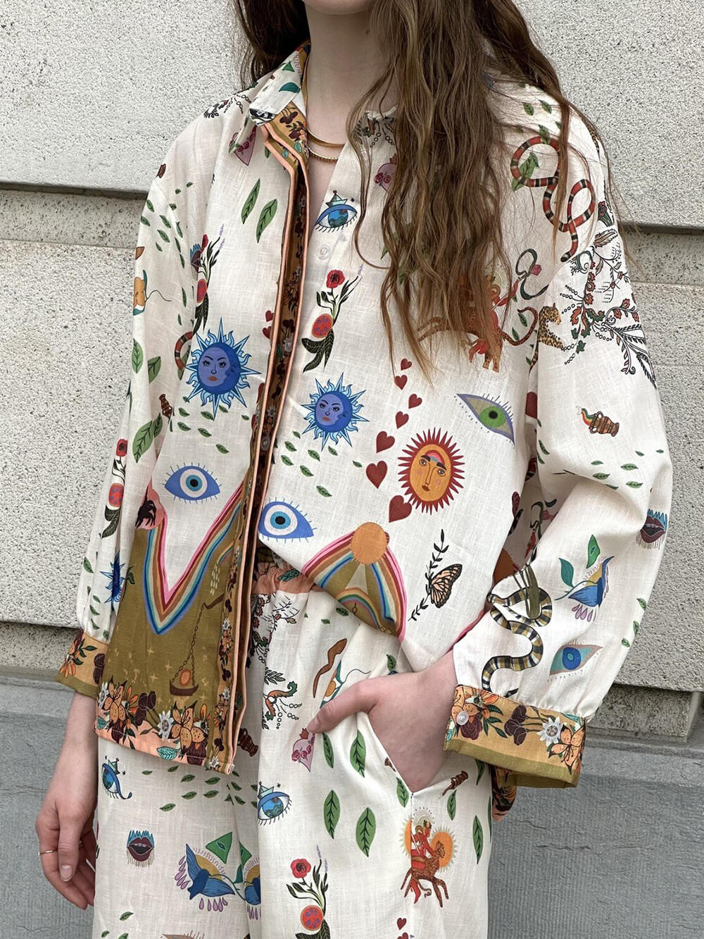 Featured Print Loose Oversized Pant Set