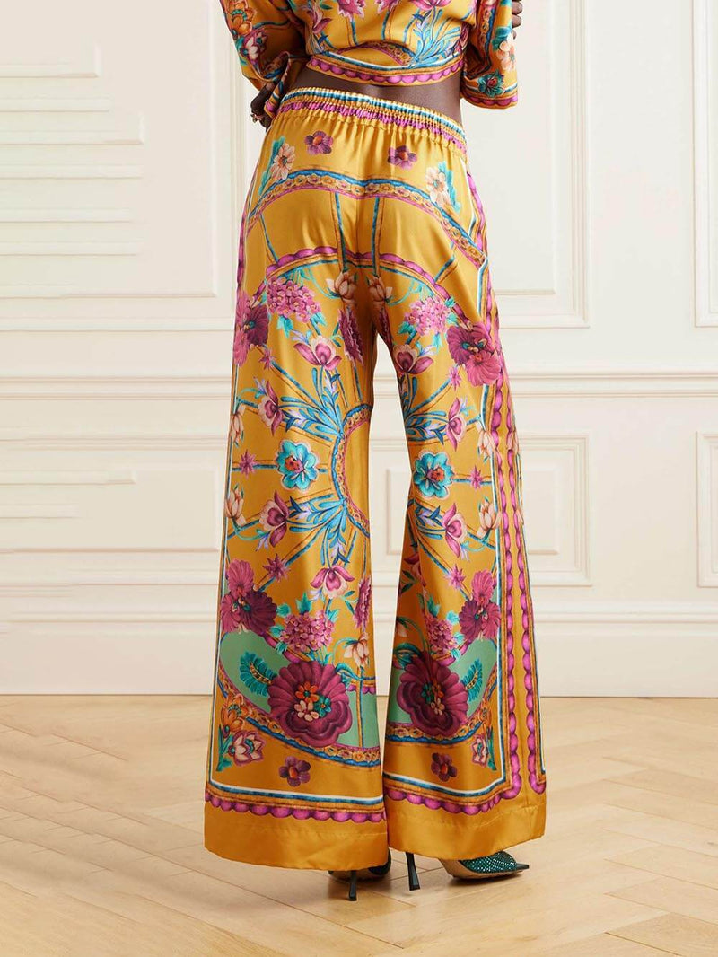 Sunset Cropped Unique Printed Loose Wide-leg Pants