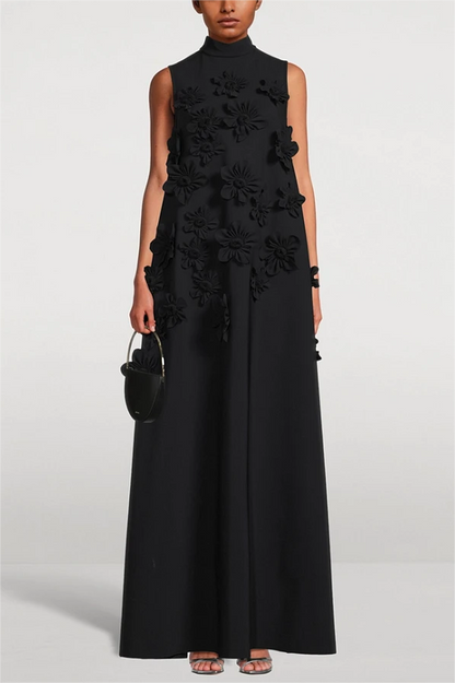 3d High Neck Sleeveless Maxi Dress Black