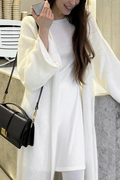 Color Open Front Long Cardigan