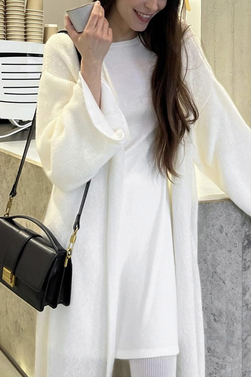 Color Open Front Long Cardigan