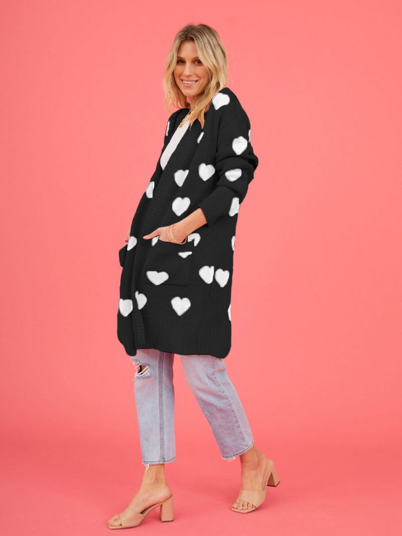 Listen to Your Heart Knit Open Front Cardigan - Black