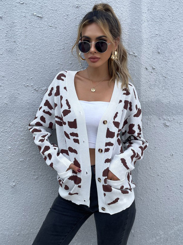 Leopard Print V-neck Knitted Sweater
