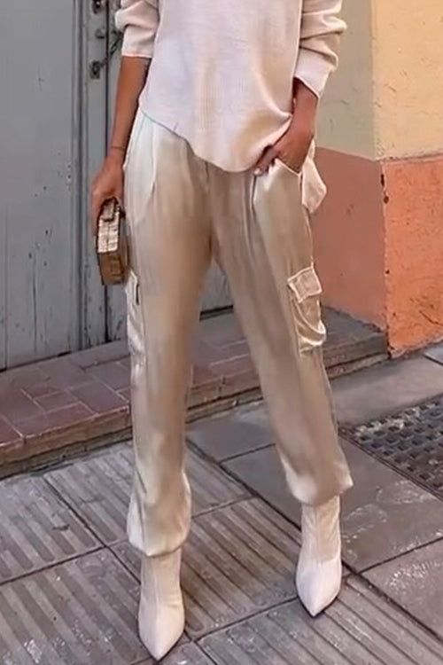 Pocketed Cargo Satin Jogger Pants