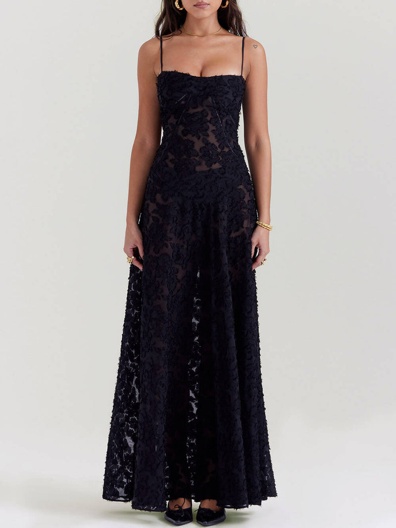 Midnight Bloom - Lace Back Maxi Dress