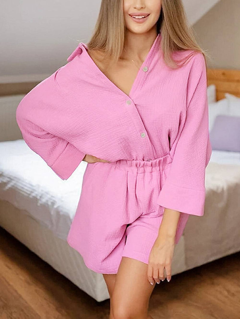 Intricate Cotton Co-ord Pink Shorts Set