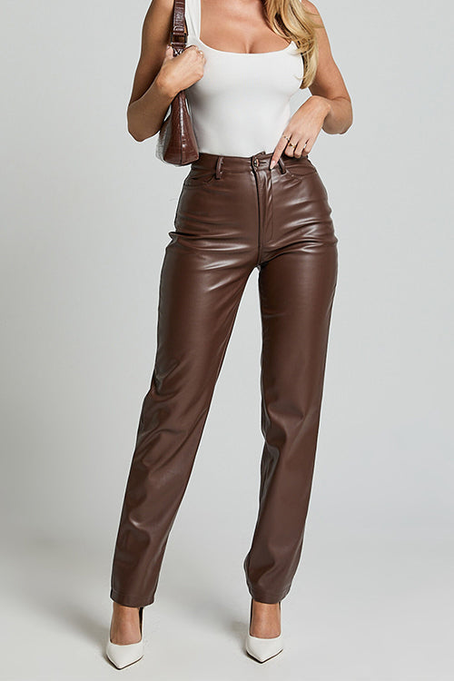 Moxidress High Rise Pocketed Faux Leather Pants