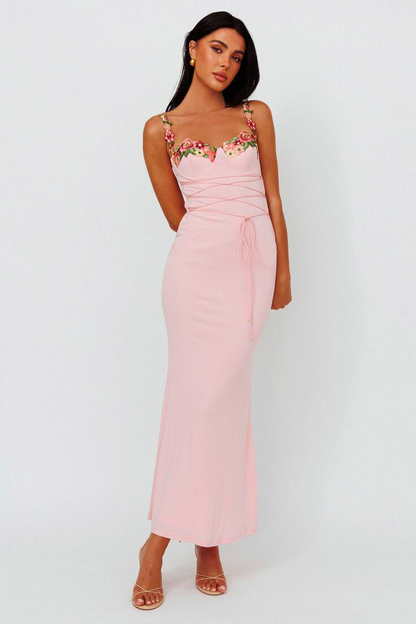 Brenda Embroidered Lace-up Midi Dress