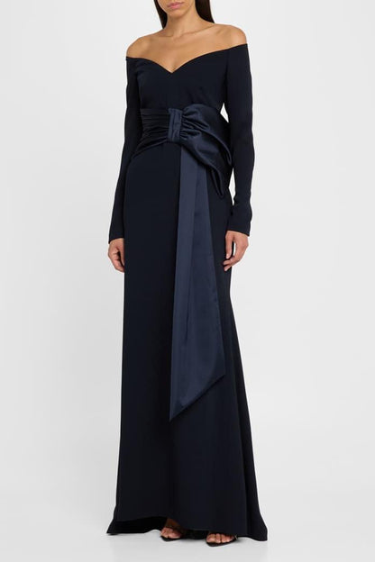 Bow Long Sleeve Off-shoulder Maxi Dress