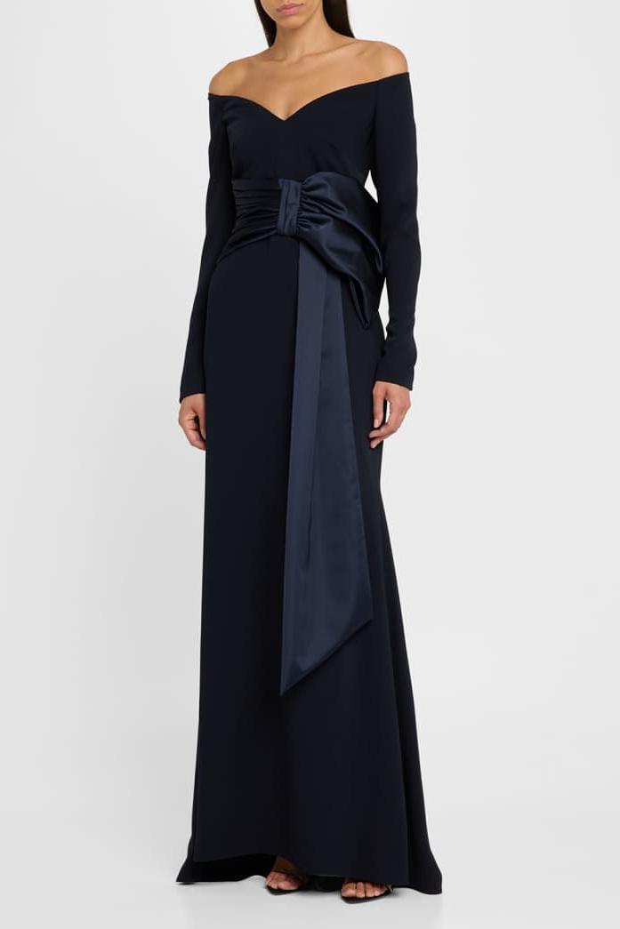 Bow Long Sleeve Off-shoulder Maxi Dress