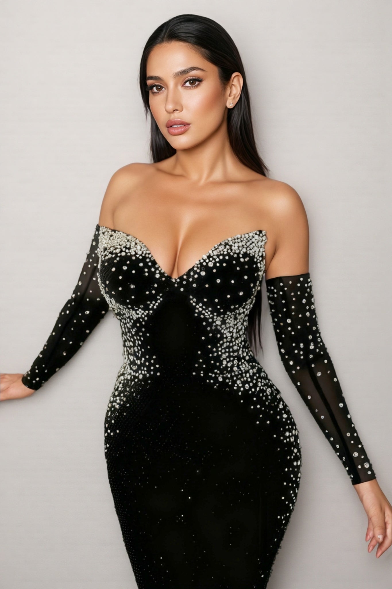 Megs Pearl Off-shoulder Midi Dress