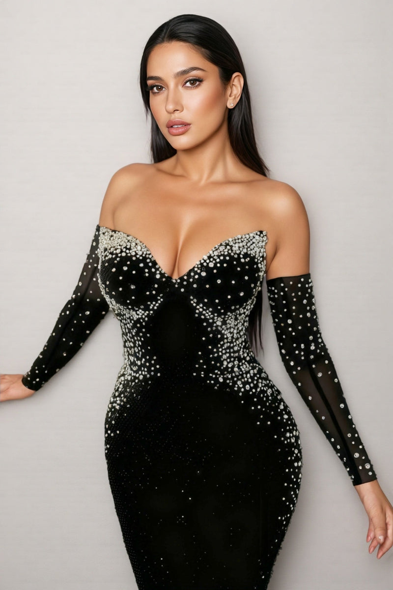 Megs Pearl Off-shoulder Midi Dress