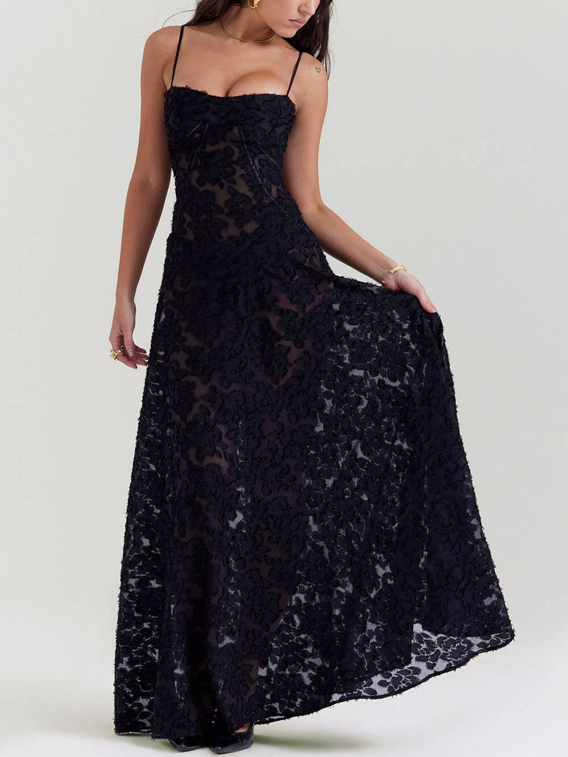 Midnight Bloom - Lace Back Maxi Dress