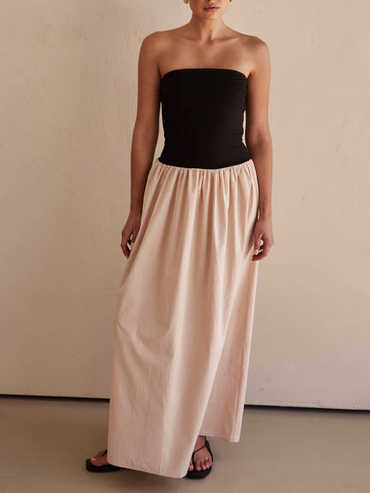 Strapless-backless Striped Maxi Dress