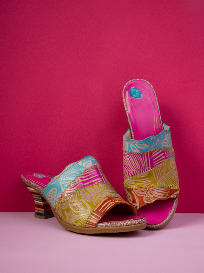 Soffia | Queen Retro Tropical Embossed Leather Sandal