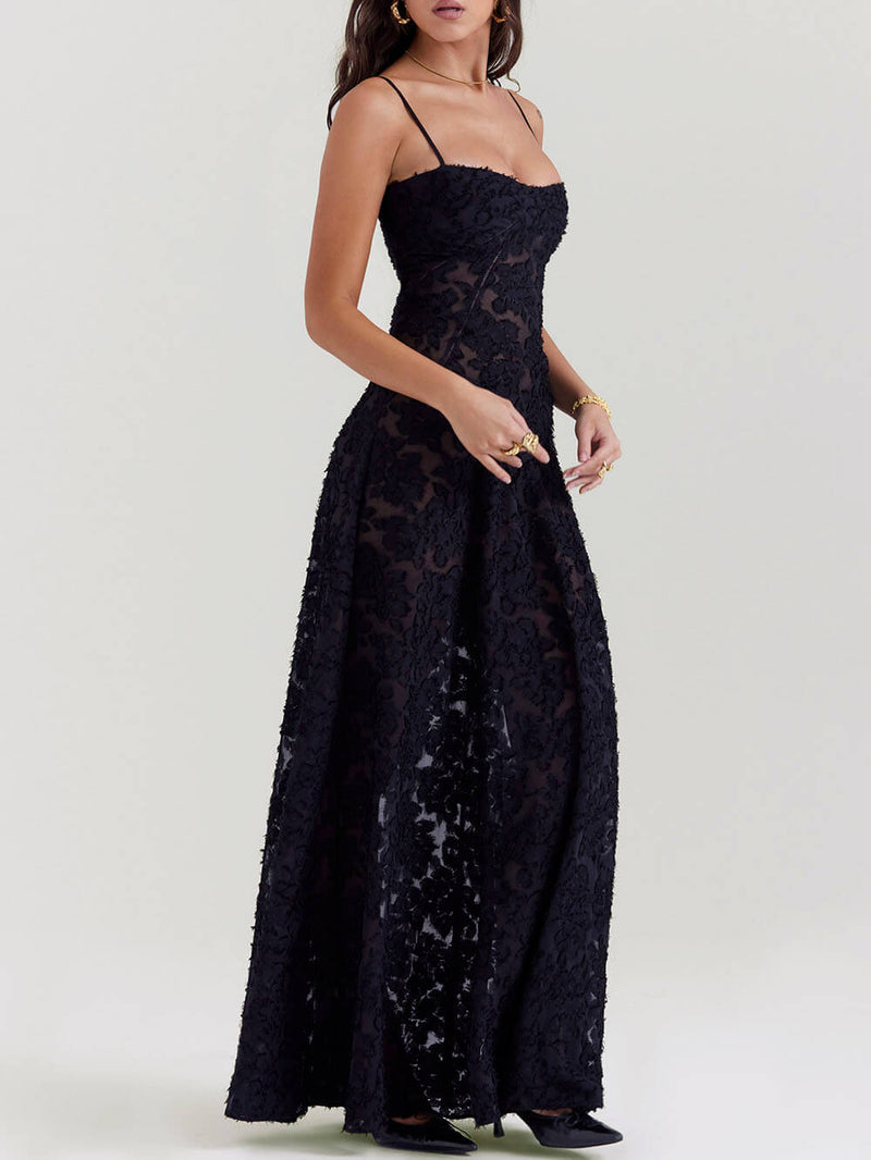 Midnight Bloom - Lace Back Maxi Dress