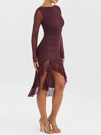 Burgundy-muse Ruffle Midi Dress