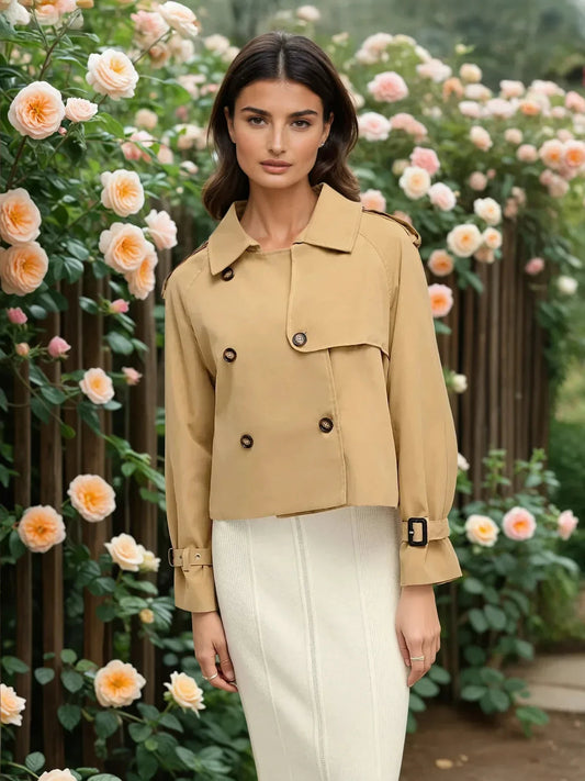 & Breasted Lapel Trench Coat