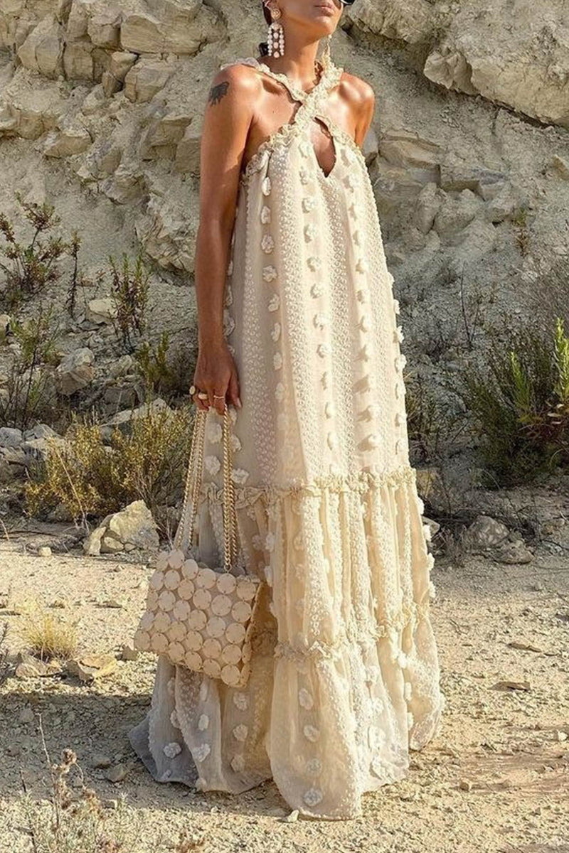 3d Criss-cross Halterneck Maxi Dress