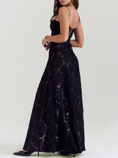 Midnight Bloom - Lace Back Maxi Dress