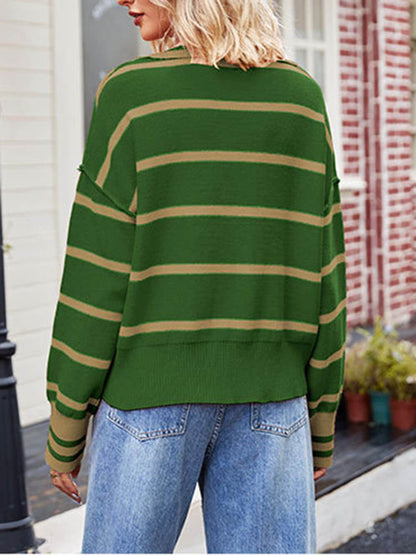 Patchwork Striped Lapel Sweater